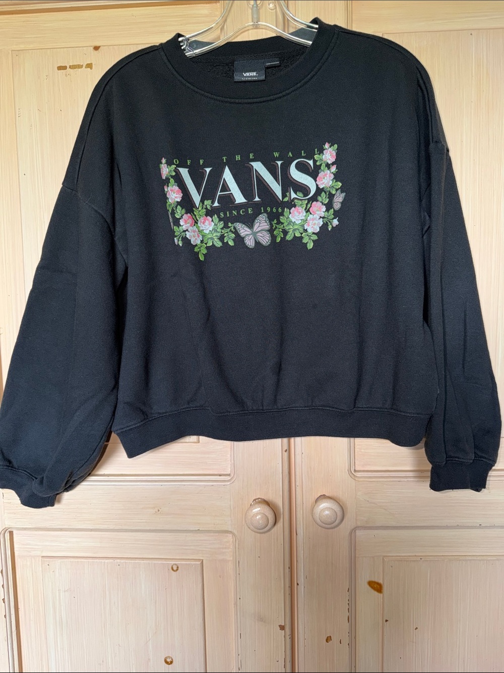 Vans Black Sweatshirt with Pink & Green Floral Logo
